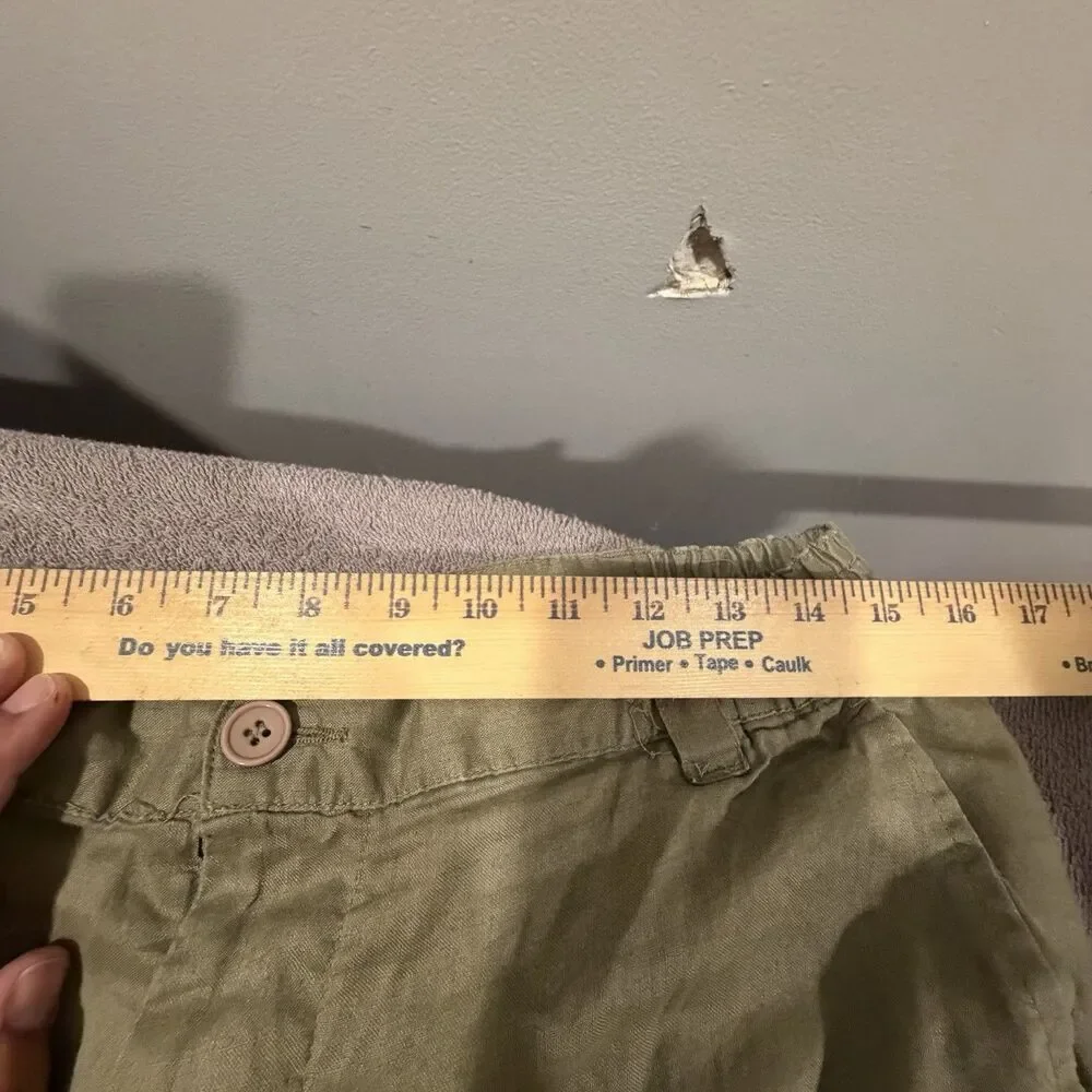 S&K Enterprise Mens Large 100% Linen Pants Olive Green Elastic Waist Casual